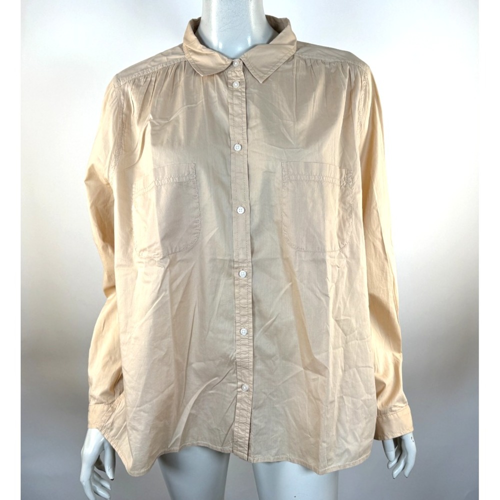 J Crew Garment Dyed Cotton Poplin Utility Shirt Women 18 EUC Long Sleeve Tan